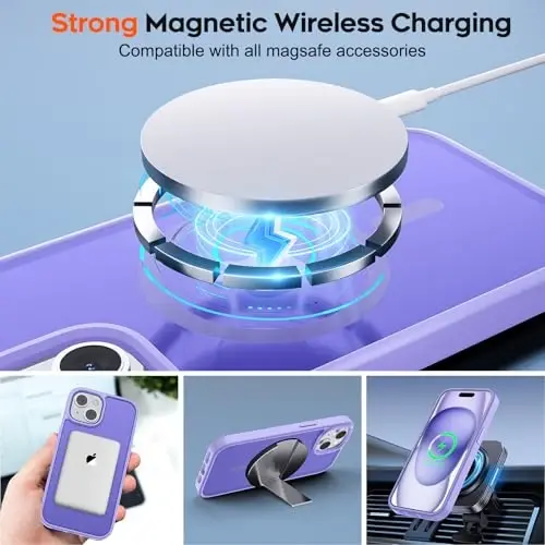 zapica Magnetic for iPhone 15 Plus Case & iPhone 14 Plus Case, [MagSafe bilan mos] [Harbiy darajadagi tushishdan himoya] Translusent mat zarbaga chidamli tirnalishga qarshi telefon qopqog'i, och binafsha - 2