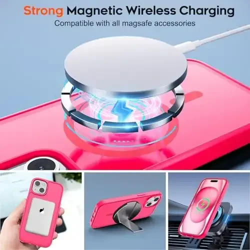 zapica Magnetic for iPhone 15 Plus Case & iPhone 14 Plus Case, [MagSafe bilan mos] [Harbiy darajadagi tushishdan himoya] Yarim shaffof matli zarbaga chidamli tirnalishga qarshi telefon qopqog'i, och pushti - 4