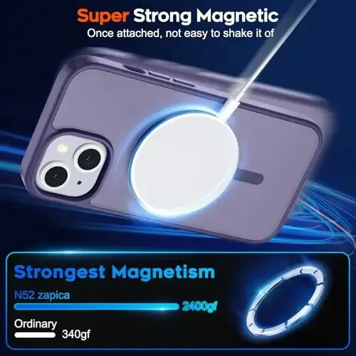 zapica Magnetic for iPhone 15 Plus Case & iPhone 14 Plus Case, [MagSafe bilan mos] [Harbiy darajadagi tushishdan himoya] Yarim shaffof matli zarbaga chidamli tirnalishga qarshi telefon qopqog'i, to'q binafsha - 3