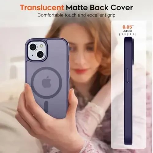 zapica Magnetic for iPhone 15 Plus Case & iPhone 14 Plus Case, [MagSafe bilan mos] [Harbiy darajadagi tushishdan himoya] Yarim shaffof matli zarbaga chidamli tirnalishga qarshi telefon qopqog'i, to'q binafsha - 7