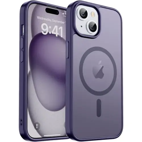 zapica Magnetic for iPhone 15 Plus Case & iPhone 14 Plus Case, [MagSafe bilan mos] [Harbiy darajadagi tushishdan himoya] Yarim shaffof matli zarbaga chidamli tirnalishga qarshi telefon qopqog'i, to'q binafsha 