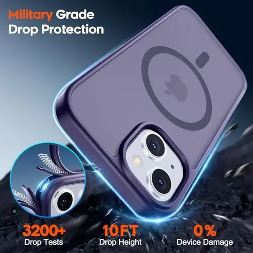 zapica Magnetic for iPhone 15 Plus Case & iPhone 14 Plus Case, [MagSafe bilan mos] [Harbiy darajadagi tushishdan himoya] Yarim shaffof matli zarbaga chidamli tirnalishga qarshi telefon qopqog'i, to'q binafsha - 3