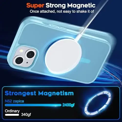 zapica Magnetic for iPhone 15 Plus Case & iPhone 14 Plus Case, [MagSafe bilan mos] [Harbiy darajadagi tushishdan himoya] Yarim shaffof matli zarbga chidamli tirnalishga qarshi telefon qopqog'i, och ko'k - 3