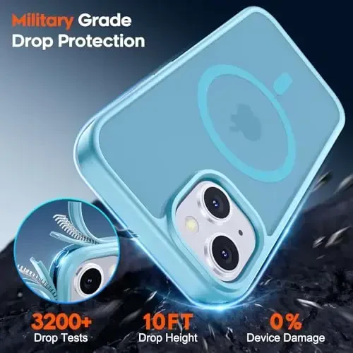 zapica Magnetic for iPhone 15 Plus Case & iPhone 14 Plus Case, [MagSafe bilan mos] [Harbiy darajadagi tushishdan himoya] Yarim shaffof matli zarbga chidamli tirnalishga qarshi telefon qopqog'i, och ko'k - 5