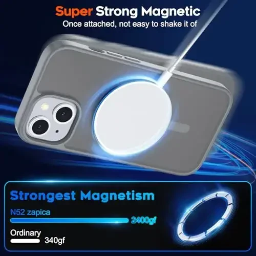 zapica Magnetic for iPhone 15 Plus Case & iPhone 14 Plus Case, [MagSafe bilan mos] [Harbiy darajadagi tushishdan himoya] Yarim shaffof mato zarbga chidamli chizilishga qarshi telefon qopqog'i, to'q kulrang - 3