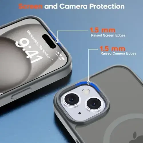 zapica Magnetic for iPhone 15 Plus Case & iPhone 14 Plus Case, [MagSafe bilan mos] [Harbiy darajadagi tushishdan himoya] Yarim shaffof mato zarbga chidamli chizilishga qarshi telefon qopqog'i, to'q kulrang - 6