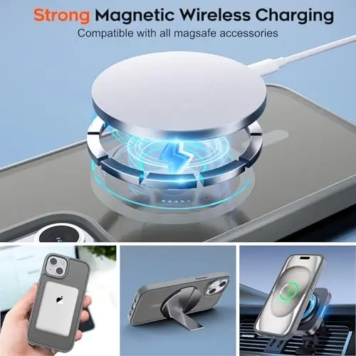 zapica Magnetic for iPhone 15 Plus Case & iPhone 14 Plus Case, [MagSafe bilan mos] [Harbiy darajadagi tushishdan himoya] Yarim shaffof mato zarbga chidamli chizilishga qarshi telefon qopqog'i, to'q kulrang - 2
