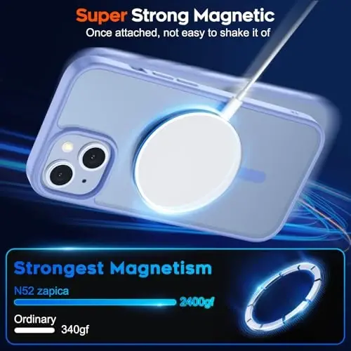 zapica Magnetic for iPhone 15 Plus Case & iPhone 14 Plus Case, with [Tempered Glass Screen Protector] [Compatible with MagSafe] Translucent Matte Shockproof Anti-Scratch Phone Cover, Blue Purple - 3