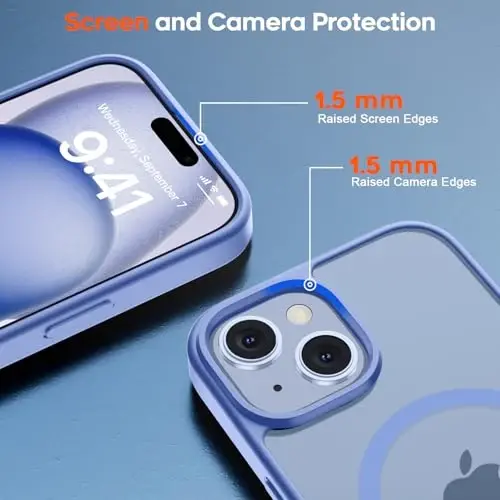 zapica Magnetic for iPhone 15 Plus Case & iPhone 14 Plus Case, with [Tempered Glass Screen Protector] [Compatible with MagSafe] Translucent Matte Shockproof Anti-Scratch Phone Cover, Blue Purple - 6