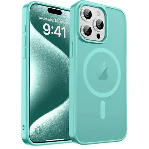 zapica Magnetic for iPhone 15 Pro Case, [Compatible with MagSafe] [Military Grade Drop Protection] Translucent Matte Shockproof Anti-Scratch Phone Case for Women and Men, Blue Green - 1