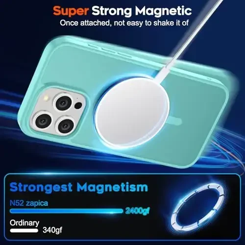 zapica Magnetic for iPhone 15 Pro Case, [Compatible with MagSafe] [Military Grade Drop Protection] Translucent Matte Shockproof Anti-Scratch Phone Case for Women and Men, Blue Green - 3