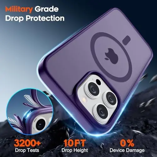 zapica Magnetic for iPhone 15 Pro Case, [Compatible with MagSafe] [Military Grade Drop Protection] Translucent Matte Shockproof Anti-Scratch Phone Case for Women and Men, Dark Purple - 5