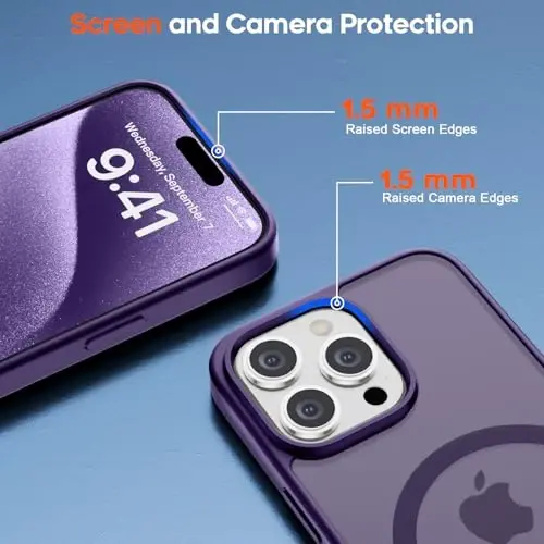 zapica Magnetic for iPhone 15 Pro Case, [Compatible with MagSafe] [Military Grade Drop Protection] Translucent Matte Shockproof Anti-Scratch Phone Case for Women and Men, Dark Purple - 6