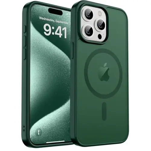 zapica Magnetic for iPhone 15 Pro Case, [Compatible with MagSafe] [Military Grade Drop Protection] Translucent Matte Shockproof Anti-Scratch Phone Case for Women and Men, Forest Green 