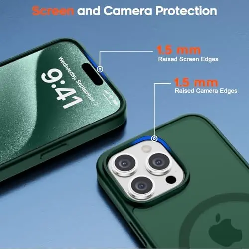 zapica Magnetic for iPhone 15 Pro Case, [Compatible with MagSafe] [Military Grade Drop Protection] Translucent Matte Shockproof Anti-Scratch Phone Case for Women and Men, Forest Green - 6