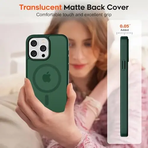 zapica Magnetic for iPhone 15 Pro Case, [Compatible with MagSafe] [Military Grade Drop Protection] Translucent Matte Shockproof Anti-Scratch Phone Case for Women and Men, Forest Green - 7