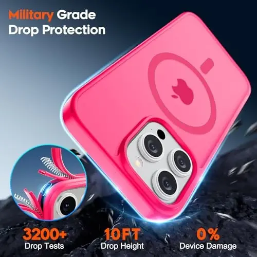 zapica Magnetic for iPhone 15 Pro Case, [Compatible with MagSafe] [Military Grade Drop Protection] Translucent Matte Shockproof Anti-Scratch Phone Case for Women and Men, Hot Pink - 5
