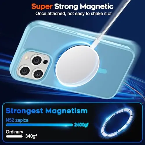 zapica Magnetic for iPhone 15 Pro Case, [Compatible with MagSafe] [Military Grade Drop Protection] Translucent Matte Shockproof Anti-Scratch Phone Case for Women and Men, Light Blue - 3