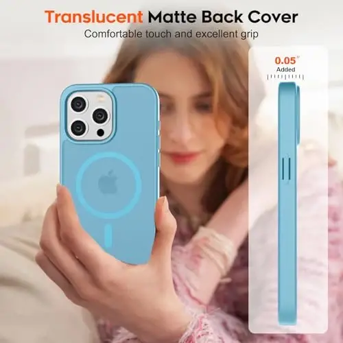 zapica Magnetic for iPhone 15 Pro Case, [Compatible with MagSafe] [Military Grade Drop Protection] Translucent Matte Shockproof Anti-Scratch Phone Case for Women and Men, Light Blue - 7