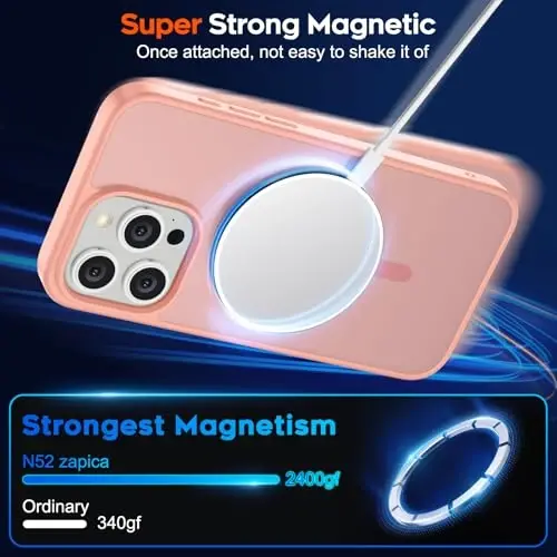 zapica Magnetic for iPhone 15 Pro Case, [Compatible with MagSafe] [Military Grade Drop Protection] Translucent Matte Shockproof Anti-Scratch Phone Case for Women and Men, Light Pink - 3