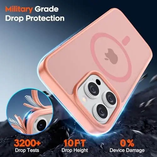 zapica Magnetic for iPhone 15 Pro Case, [Compatible with MagSafe] [Military Grade Drop Protection] Translucent Matte Shockproof Anti-Scratch Phone Case for Women and Men, Light Pink - 5