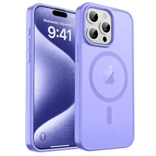 zapica Magnetic for iPhone 15 Pro Case, [Compatible with MagSafe] [Military Grade Drop Protection] Translucent Matte Shockproof Anti-Scratch Phone Case for Women and Men, Light Purple 
