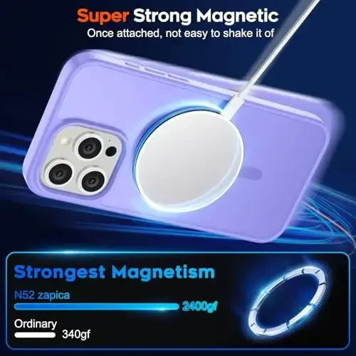 zapica Magnetic for iPhone 15 Pro Case, [Compatible with MagSafe] [Military Grade Drop Protection] Translucent Matte Shockproof Anti-Scratch Phone Case for Women and Men, Light Purple - 3