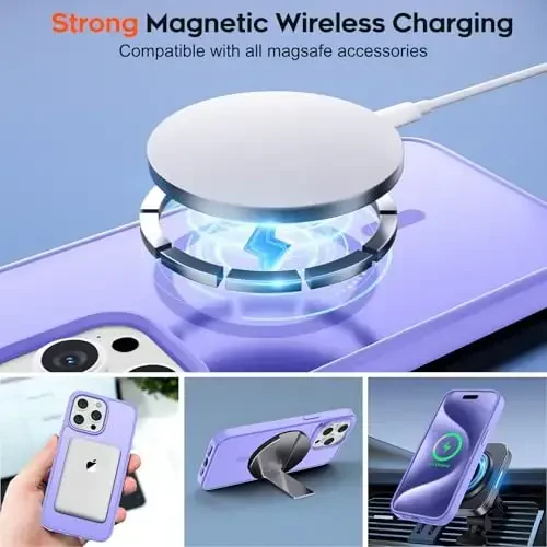 zapica Magnetic for iPhone 15 Pro Case, [Compatible with MagSafe] [Military Grade Drop Protection] Translucent Matte Shockproof Anti-Scratch Phone Case for Women and Men, Light Purple - 4