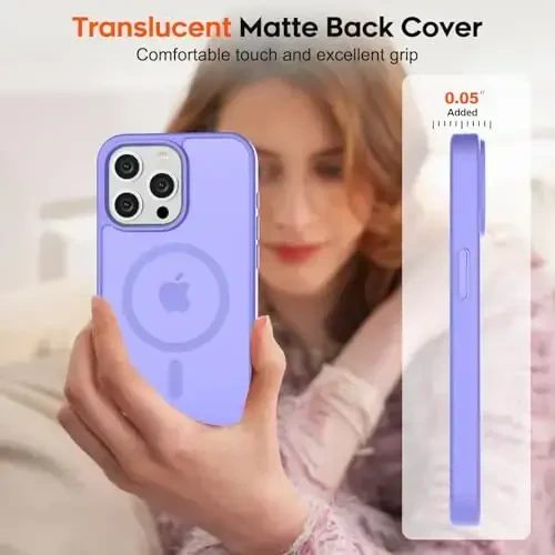 zapica Magnetic for iPhone 15 Pro Case, [Compatible with MagSafe] [Military Grade Drop Protection] Translucent Matte Shockproof Anti-Scratch Phone Case for Women and Men, Light Purple - 7