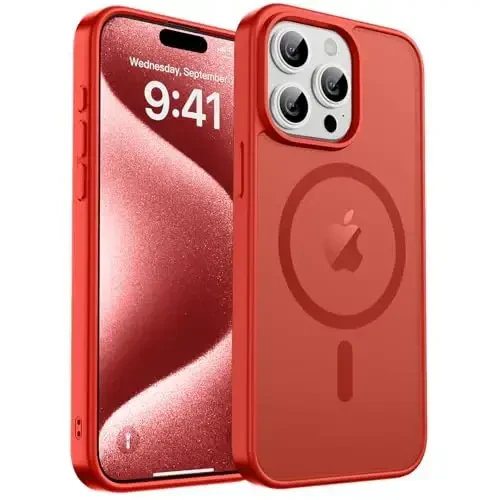 zapica Magnetic for iPhone 15 Pro Case, [Compatible with MagSafe] [Military Grade Drop Protection] Translucent Matte Shockproof Anti-Scratch Phone Case for Women and Men, Red 