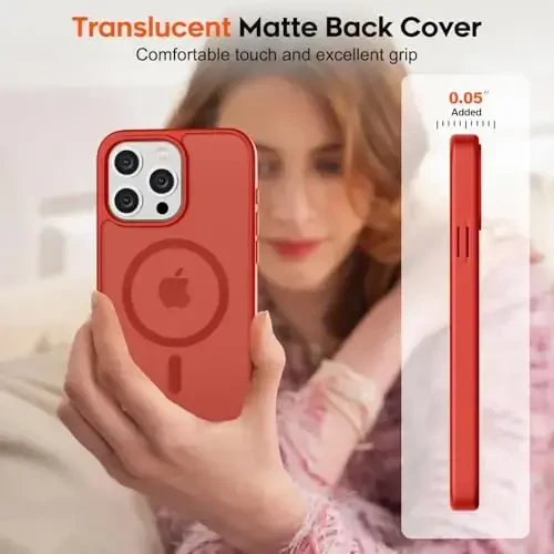 zapica Magnetic for iPhone 15 Pro Case, [Compatible with MagSafe] [Military Grade Drop Protection] Translucent Matte Shockproof Anti-Scratch Phone Case for Women and Men, Red - 7
