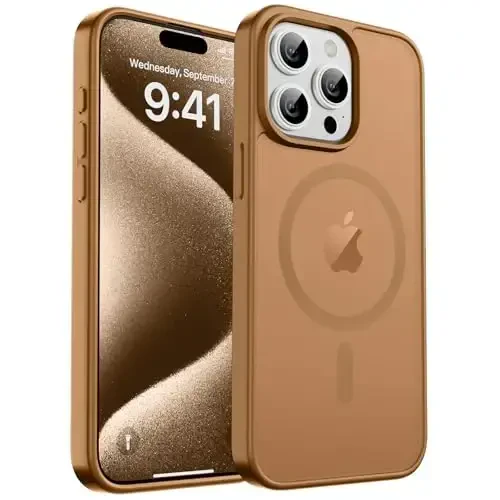 zapica Magnetic for iPhone 15 Pro Max Case, [Compatible with MagSafe] [Military Grade Drop Protection] Translucent Matte Shockproof Anti-Scratch Phone Case for Women and Men, Brown 