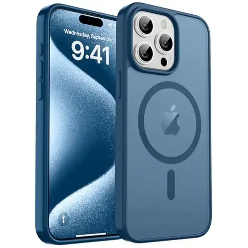 zapica Magnetic for iPhone 15 Pro Max Case, [Compatible with MagSafe] [Military Grade Drop Protection] Translucent Matte Shockproof Anti-Scratch Phone Case for Women and Men, Dark Blue 