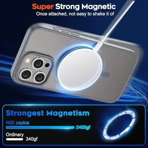 zapica Magnetic for iPhone 15 Pro Max Case, [Compatible with MagSafe] [Military Grade Drop Protection] Translucent Matte Shockproof Anti-Scratch Phone Case for Women and Men, Dark Gray - 3