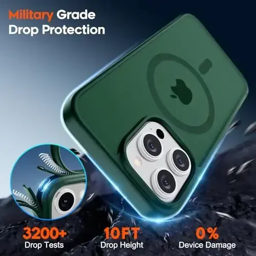 zapica Magnetic for iPhone 15 Pro Max Case, [Compatible with MagSafe] [Military Grade Drop Protection] Translucent Matte Shockproof Anti-Scratch Phone Case for Women and Men, Forest Green - 5