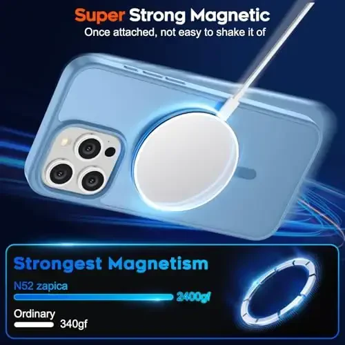 zapica Magnetic for iPhone 15 Pro Max Case, [Compatible with MagSafe] [Military Grade Drop Protection] Translucent Matte Shockproof Anti-Scratch Phone Case for Women and Men, Light Blue - 3