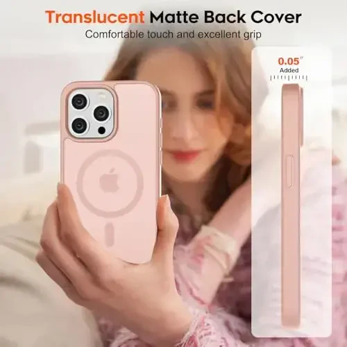 zapica Magnetic for iPhone 15 Pro Max Case, [Compatible with MagSafe] [Military Grade Drop Protection] Translucent Matte Shockproof Anti-Scratch Phone Case for Women and Men, Light Pink - 7