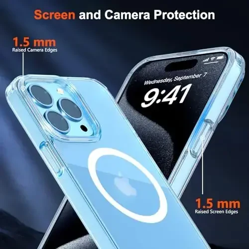 zapica Magnetic for iPhone 15 Pro Max Case, [Crystal Clear Not Yellowing] [Compatible with MagSafe] [Military Drop Protection] Non-Slip Shockproof Anti-Scratch Phone Case, Clear - 5