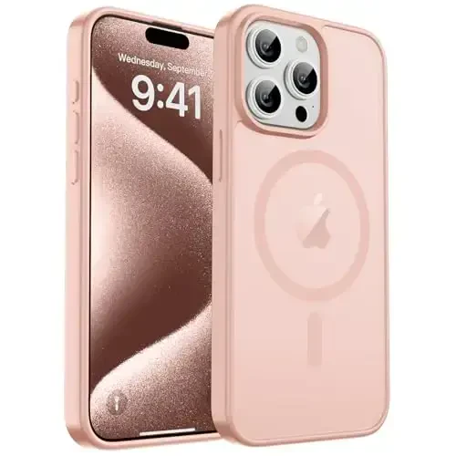 zapica Magnetic for iPhone 15 Pro Max Case, [MagSafe bilan mos] [Harbiy darajadagi tushishdan himoya] Ayollar va erkaklar uchun yarim shaffof mat zarbaga chidamli tirnalishga qarshi telefon qutisi, och pushti - 1