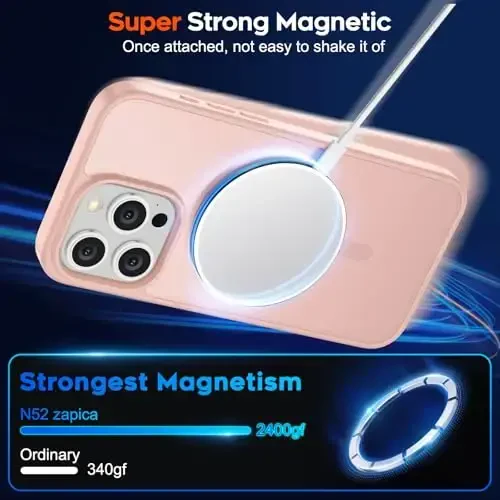 zapica Magnetic for iPhone 15 Pro Max Case, [MagSafe bilan mos] [Harbiy darajadagi tushishdan himoya] Ayollar va erkaklar uchun yarim shaffof mat zarbaga chidamli tirnalishga qarshi telefon qutisi, och pushti - 3