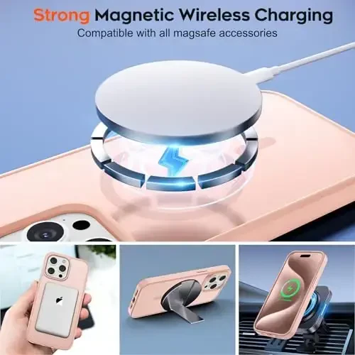 zapica Magnetic for iPhone 15 Pro Max Case, [MagSafe bilan mos] [Harbiy darajadagi tushishdan himoya] Ayollar va erkaklar uchun yarim shaffof mat zarbaga chidamli tirnalishga qarshi telefon qutisi, och pushti - 4