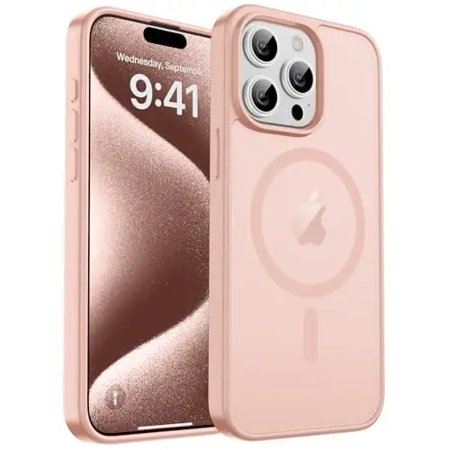 zapica Magnetic for iPhone 15 Pro Max Case, [MagSafe bilan mos] [Harbiy darajadagi tushishdan himoya] Ayollar va erkaklar uchun yarim shaffof mat zarbaga chidamli tirnalishga qarshi telefon qutisi, och pushti - ZAPICA
