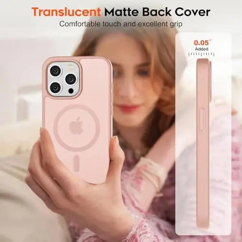 zapica Magnetic for iPhone 15 Pro Max Case, [MagSafe bilan mos] [Harbiy darajadagi tushishdan himoya] Ayollar va erkaklar uchun yarim shaffof mat zarbaga chidamli tirnalishga qarshi telefon qutisi, och pushti - 7