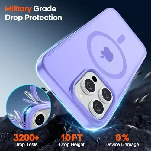 zapica Magnetic for iPhone 15 Pro Max Case, [MagSafe bilan mos] [Harbiy darajadagi tushishdan himoya] Ayollar va erkaklar uchun yarim shaffof mato zarbaga chidamli tirnalishga qarshi telefon qutisi, och binafsha - 5