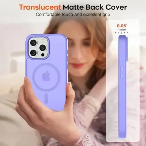 zapica Magnetic for iPhone 15 Pro Max Case, [MagSafe bilan mos] [Harbiy darajadagi tushishdan himoya] Ayollar va erkaklar uchun yarim shaffof mato zarbaga chidamli tirnalishga qarshi telefon qutisi, och binafsha - 7