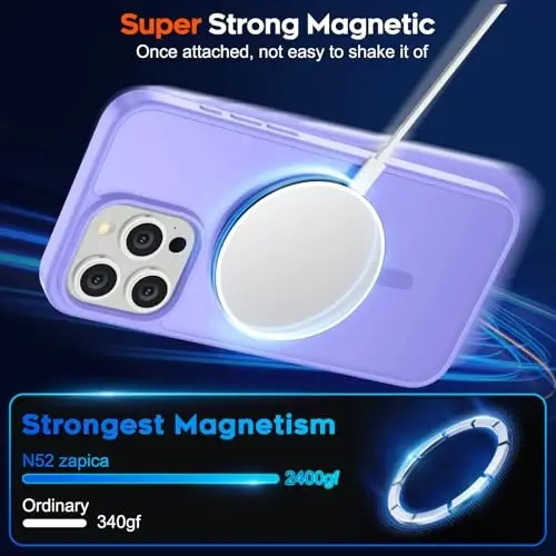 zapica Magnetic for iPhone 15 Pro Max Case, [MagSafe bilan mos] [Harbiy darajadagi tushishdan himoya] Ayollar va erkaklar uchun yarim shaffof mato zarbaga chidamli tirnalishga qarshi telefon qutisi, och binafsha - 3