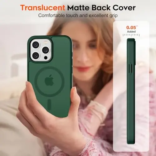 zapica Magnetic for iPhone 15 Pro Max Case, [MagSafe bilan mos] [Harbiy darajadagi tushishdan himoya] Ayollar va erkaklar uchun yarim shaffof mato zarbga chidamli tirnalishga qarshi telefon qutisi, o'rmon yashili - 7