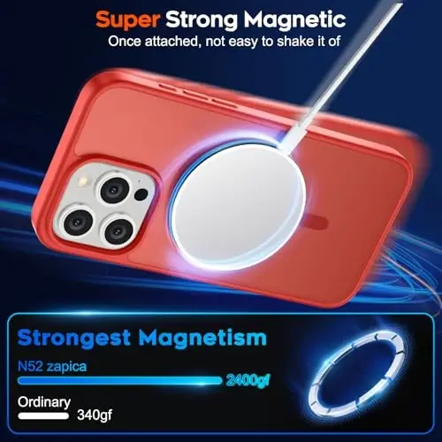 zapica Magnetic for iPhone 15 Pro Max Case, [MagSafe bilan mos] [Harbiy darajadagi tushishdan himoya] Shaffof mato zarbga chidamli tirnalishga qarshi ayollar va erkaklar uchun telefon qutisi, Qizil - 3
