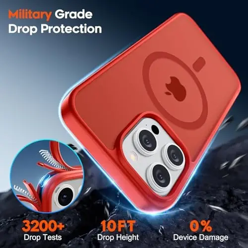 zapica Magnetic for iPhone 15 Pro Max Case, [MagSafe bilan mos] [Harbiy darajadagi tushishdan himoya] Shaffof mato zarbga chidamli tirnalishga qarshi ayollar va erkaklar uchun telefon qutisi, Qizil - 5