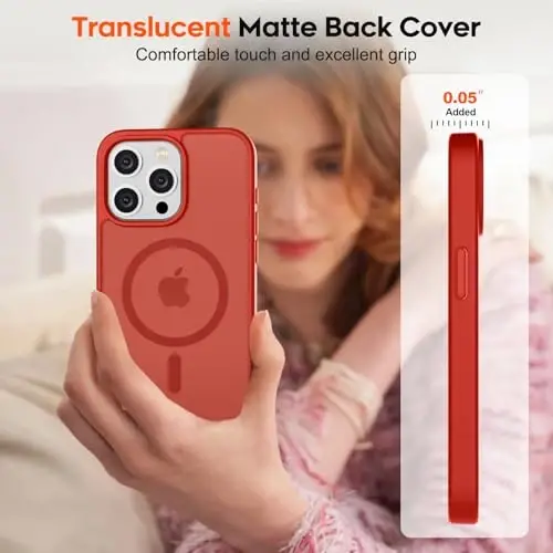 zapica Magnetic for iPhone 15 Pro Max Case, [MagSafe bilan mos] [Harbiy darajadagi tushishdan himoya] Shaffof mato zarbga chidamli tirnalishga qarshi ayollar va erkaklar uchun telefon qutisi, Qizil - 7